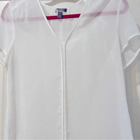 Chelsea28 Womens Blouse White Short Cap Sleeve V-Neck Sheer Pullover Size XS - Picture 3 of 4